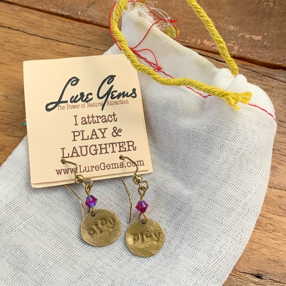 Brass Disc & Swarovski Crystal LOVE Earrings